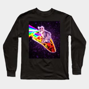 Rainbow Laser Eyes Galaxy Cat Riding Taco Long Sleeve T-Shirt